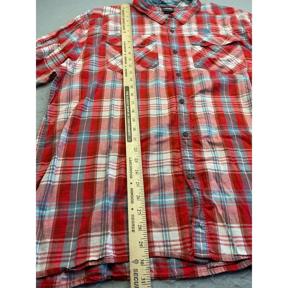 The North Face Shirt Plaid Short Sleeve Button Down Red Blue Mens XXL Hiking